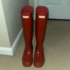 Glossy Red Tall Hunter Boots
